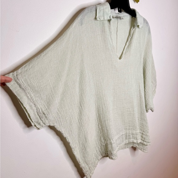 Meo Meli Italian Linen/Cotton Johnny Collar Top - Picture 2 of 5